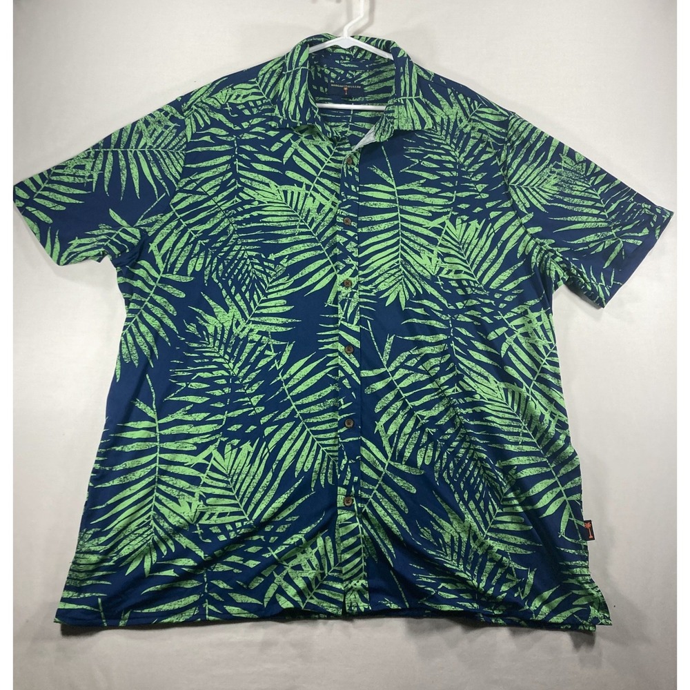 Margaritaville Mens XXL Tropical Palm Leaf Shirt Navy Green Hawaiian